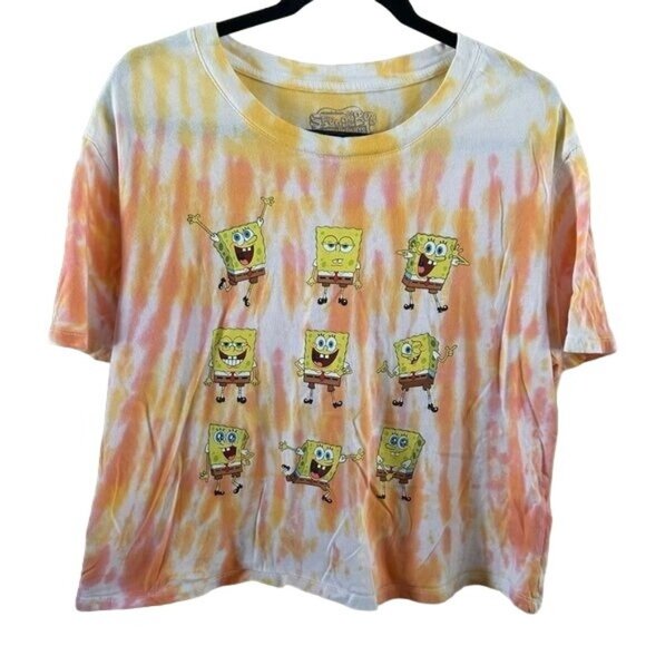 SpongeBob SquarePants Tie Dye Cropped T-Shirt Sz Medium - Picture 1 of 12
